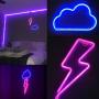 GMY Lightning Bolt Neon Sign Pink and Blue Cloud LED Neon Light Signs for Wall Decor, by USB Charging/Battery, Decorative Neon Light for Bedroom, Party, Wedding, Christmas Gift, Christmas Decor, 2Pack