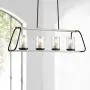 XINGQI Rustic Glass Shade Kitchen Island Light, 4-Light Farmhouse Linear Pendant Lighting, Hanging Light Fixtures for Dining Room, Antique White with Black Paint, E26 Base(Bulbs not Included)