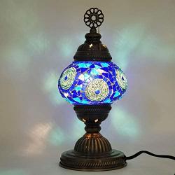 Turkish Colorful Handcrafted Mosaic Lamps by TCO - Desk and Table Lamps for Office, Guest and Living Room - Nickel- Plated Brass Base - 5” Globe Width, 12” Lamp Height (Blue Star)