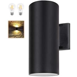 Outdoor Wall Light, ZUUKOLE Exterior Lighting - ETL Listed, 2 Light Bulbs Included, Aluminum Waterproof Wall Mount Cylinder Design - Up Down Light Fixture for Porch, Backyard and Patio