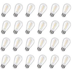 Shatterproof & Waterproof S14 LED String Light Bulbs – 1W Equivalent to 11W, Non-Dimmable Worm White 2200K,100LM,Plastic Bulbs, E26 Base, (24PACK-2200K)