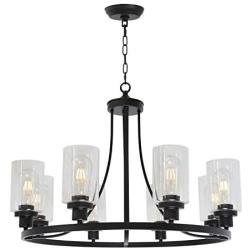 MELUCEE Black Chandelier 8 Lights, Kitchen Island Lighting Industrial Chandelier with Clear Glass Shade, Farmhouse Pendant Light for Dining Room Living Room Bedroom