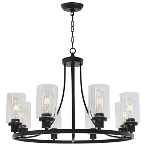 MELUCEE Black Chandelier 8 Lights, Kitchen Island Lighting Industrial Chandelier with Clear Glass Shade, Farmhouse Pendant Light for Dining Room Living Room Bedroom