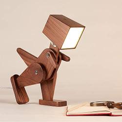 HROOME Unique Dinosaur Table Lamp Wood Adjustable Body Cute Bedside Desk Lamp with Dimmable Touch Switch Warm White Light for Kids Room, Bedroom, Living Room, College Dorm, House - Black Walnut