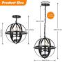 Industrial Pendant Light Vintage Spherical Pendant Lighting with 3 E12 Chandelier Lamp Base Farmhouse Black Metal Kitchen Dining Room Light Fixture, 1-Pack