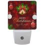Vdsrup Merry Christmas Bells Night Light Set of 2 Xmas Balls Snowflakes Plug-in LED Nightlights Winter Bows Fir Tree Auto Dusk-to-Dawn Sensor Lamp for Bedroom Bathroom Kitchen Hallway Stairs