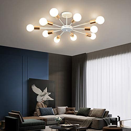 AXSHINE Modern Flush Mount Ceiling Light Metal Art Industrial Ceiling Light 10 Lights White+Gold Painted Finish for Kitchen Farmhouse Living Room Dining Room(10Head White)