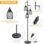 Dimmable Standing Lamp,Industrial Floor Lamps,Black Tree Lamp Rustic Tall Lamps Lighting with 3 Elegant Teardrop Cages & 3 Edison LED Bulbs for Bedrooms Living Room