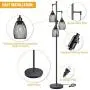 Dimmable Standing Lamp,Industrial Floor Lamps,Black Tree Lamp Rustic Tall Lamps Lighting with 3 Elegant Teardrop Cages & 3 Edison LED Bulbs for Bedrooms Living Room
