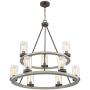 Lillian Gray Wood Bronze Large Wagon Wheel Chandelier 32'' Wide Farmhouse Industrial Two Tier Clear Seeded Glass Shades 9-Light Fixture for Dining Room House Island Entryway - Franklin Iron Works