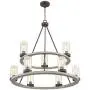 Lillian Gray Wood Bronze Large Wagon Wheel Chandelier 32'' Wide Farmhouse Industrial Two Tier Clear Seeded Glass Shades 9-Light Fixture for Dining Room House Island Entryway - Franklin Iron Works