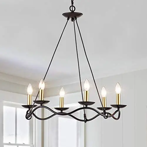 Maxax Chandelier 6-Light Farmhouse Kitchen Island Pendant Lighting fixtures for Dining Room Bathroom Bedroom Living Room, Black&Gold Finish (6 Lights)