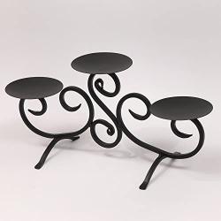 YAKii Classic Black Iron Stand with 3 Real Wax Flameless Candles, Scroll Candle Holder with LED Candles, for Thanksgiving &Christmas Day Decoration.
