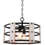 Kira Home Madera 17'' 4-Light Modern Farmhouse Chandelier + Wood and Metal Round Shade, 2 Wood Panel Styles (White Ash/Walnut), Textured Black Finish