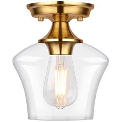 Semi Flush Mount Ceiling Light, Hallway Light Fixtures Ceiling with Clear Glass Shade Ceiling Light Fixture for Bedroom,Kitchen,Corridor, Entryway (Gold)