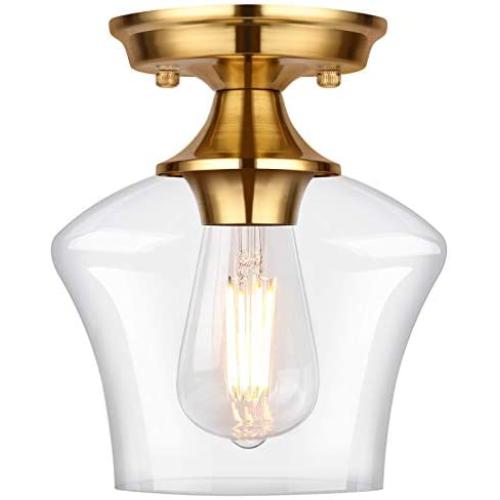 Semi Flush Mount Ceiling Light, Hallway Light Fixtures Ceiling with Clear Glass Shade Ceiling Light Fixture for Bedroom,Kitchen,Corridor, Entryway (Gold)
