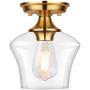 Semi Flush Mount Ceiling Light, Hallway Light Fixtures Ceiling with Clear Glass Shade Ceiling Light Fixture for Bedroom,Kitchen,Corridor, Entryway (Gold)
