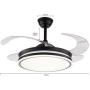 42 Inch Modern Black Ceiling Fan Chandelier LED Dimmable 3 Colors 3 Speed with Remote Control Retractable Ceiling Fan with Light Suitable for Living Room, Bedroom, Dining Room, Kitchen