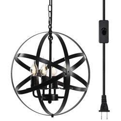 Lika 4-Light Plug in Chandeliers 15.7'' Farmhouse Rustic Industrial Pendant Hanging Lights with Metal Shade Black Chandelier for Dining Room, Kitchen, Foyer