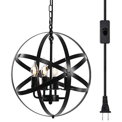 Lika 4-Light Plug in Chandeliers 15.7'' Farmhouse Rustic Industrial Pendant Hanging Lights with Metal Shade Black Chandelier for Dining Room, Kitchen, Foyer