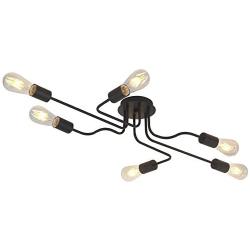 6 Lights Semi Flush Mount Ceiling Light Modern Metal Art Sputnik Chandelier Lighting Black Industrial Vintage Kitchen Light Fixtures for Dining Room Kitchen Room Bed Room by VINLUZ