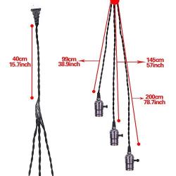 Swpeet Vintage Triple Light Sockets Pendant Hanging Light Cord with Switches, E26 / E27 Solid Industrial Triple Lamp Sockets Cord for Kitchens, Dining Rooms, Bars and Restaurants (Black)