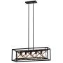 Tangkula 5-light Pendant Island Ceiling Light Fixture, Rectangle Metal Vintage Hanging Chandelier with Wood Grain Finish, Farmhouse Retro Island Lighting for Dining Room, Pool Table, Cafe, Bar (Black)