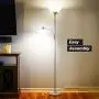 Brightech Sky Dome Plus - Super Bright LED Torchiere & Reading Floor Lamp - Dimmable Modern Standing Pole Lamp for Office, Living Room – Tall Mother-Daughter Lights for Bedroom Night Lighting – Silver