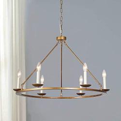 Kitchen Island Pendant Light, A1A9 Retro Round Candle LED Chandelier Lighting Wagon Wheel Ceiling Lights for Farmhouse, Dining Room, Table Light, Entryway, Hallway, Foyer, D30'' X H23'' Chain 59