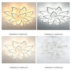 Modern LED Lotus Flower Petal Ceiling Chandelier Acrylic Home Lights 3 Colors Flush Mount LED Chandelier Home Lights for Dinning Room Bedroom Living Room Decor 110V (15 Heads)