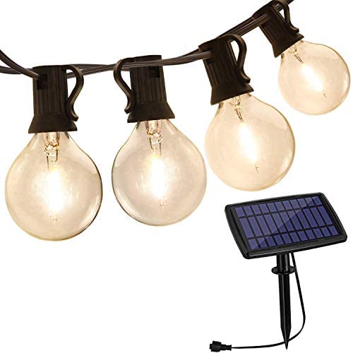 Aialun Outdoor String Lights Solar Powered, 30FT with 15 LED Shatterproof Bulbs, IP44 Waterproof Lights, Auto on/Off for Outdoor Bistro Cafe Garden Backyard Balcony Porch Gazebo Decor