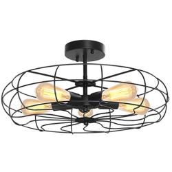 Semi Flush Mount Ceiling Light, KingSo Industrial Lights Fixture Fan Style Chandelier Vintage Farmhouse Lighting with 5 E26 Bulb Base Listed for Hallway, Restaurant, Living Room, UL Listed