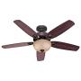 HUNTER 53091 Builder Deluxe Indoor Ceiling Fan with LED Light and Pull Chain Control, 52'', New Bronze