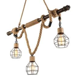 BAYCHEER Multi-Light Natural Rope Pendant Lights Chandelier Celling Lamp Hanging Light Fixture with Cage Guard for Indoor Warehouse Barn in Dark Bronze use 3 E26 Bulbs