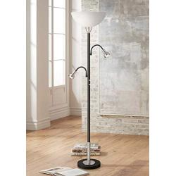 Hawthorne Modern Torchiere Floor Lamp with Side Lights Gooseneck LED Black Brushed Nickel for Living Room Reading Bedroom Office Uplight - Possini Euro Design