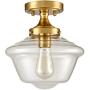 Brass Glass Ceiling Light Semi Flush Mount, Clear Glass 1-Light Shade Ceiling Light Fixture Edison Lights for Hallway Entryway Bedroom Dinning Room