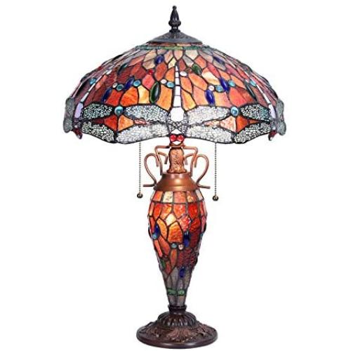 Capulina Tiffany Table Lamp H23''x W16'',Tiffany Styled Dragonfly Table Lamps,Tiffany Desk Lamp,Stained Glass Lamps,Stained Glass Desk Lamp,Stained Glass Lamps Table,Tiffany Lamps with Night Light