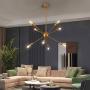 8-Lights Sputnik Chandelier Gold Light Fixture Hanging Pendant Lighting Decor Modern Mid Century Brass Light for Living Dining Room Bedroom Kitchen