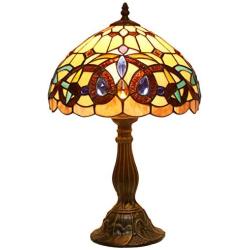 Tiffany Style Table Lamps W12H18 inch Serenity Victorian Stained Glass Lamp Shade Antique Desk Reading Light S021 WERFACTORY Lamps Parent Lover Friend Kid Living Room Bedroom Office Study Crafts Gift