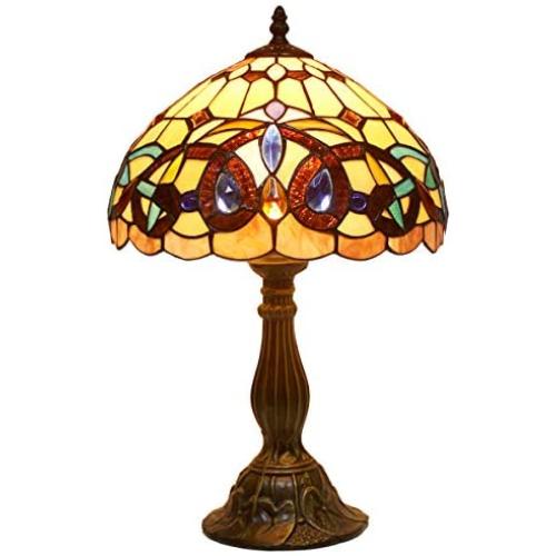 Tiffany Style Table Lamps W12H18 inch Serenity Victorian Stained Glass Lamp Shade Antique Desk Reading Light S021 WERFACTORY Lamps Parent Lover Friend Kid Living Room Bedroom Office Study Crafts Gift