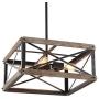 GEPOW Farmhouse Cage Chandelier, Rustic Wood Square 4 Light Fixture for Dining Room, Living Room, Bedroom, Foyer and Kitchen Island