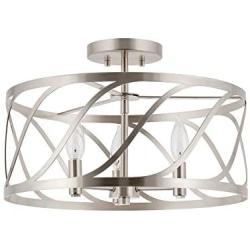 Kira Home Isabelle 16'' 3-Light Modern Semi-Flush Mount Ceiling Light, Metal Drum Shade, Brushed Nickel Finish