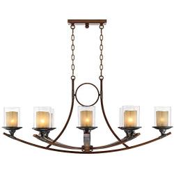 Tafford Mahogany Wood Large Linear Island Pendant Chandelier 43 1/4'' Wide Rustic Clear Outer Scavo Inner Glass 8-Light for Kitchen Island Dining Room - Franklin Iron Works