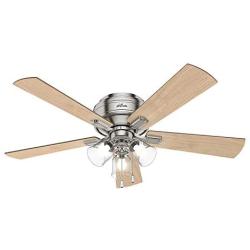 HUNTER 54209 Crestfield Indoor Low Profile Ceiling Fan with LED Light and Pull Chain Control, 52'', Brushed Nickel