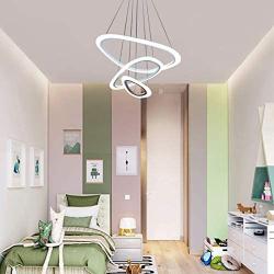 Jaycomey Modern Chandelier LED Pendant Light,72W Contemporary 3 Triangle Ring Chandelier Light Fixture,Chandeliers for Dining Rooms Bedroom Living Room Kitchen Island,Cool White/6000K,Adjustable Sling