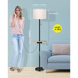 Lifeholder Floor Lamp, Modern Floor Lamp with Useful Dual USB Ports & Rectangle Tray Table, LED Floor Lamp with Line Fabric Shade & Pull Chain, Standing Lamp Idea for Bedroom, Living Room or Office