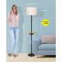 Lifeholder Floor Lamp, Modern Floor Lamp with Useful Dual USB Ports & Rectangle Tray Table, LED Floor Lamp with Line Fabric Shade & Pull Chain, Standing Lamp Idea for Bedroom, Living Room or Office