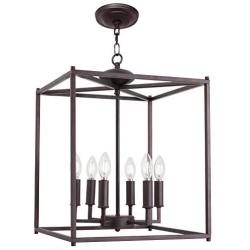 Foyer Chandelier Lighting Farmhouse Light ,6 Lights Oil Rubbed Bronze Metal Cage Pendant Lighting Kitchen Island Fixtures Lantern Style for Entryway,Hallway and Dining Room