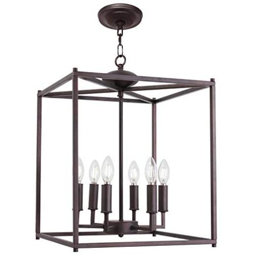 Foyer Chandelier Lighting Farmhouse Light ,6 Lights Oil Rubbed Bronze Metal Cage Pendant Lighting Kitchen Island Fixtures Lantern Style for Entryway,Hallway and Dining Room