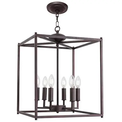 Foyer Chandelier Lighting Farmhouse Light ,6 Lights Oil Rubbed Bronze Metal Cage Pendant Lighting Kitchen Island Fixtures Lantern Style for Entryway,Hallway and Dining Room